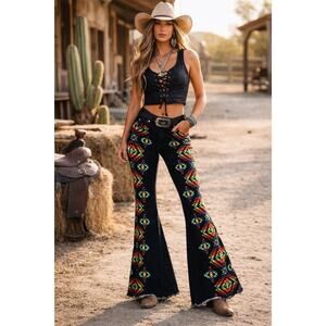 Ranch Dressn Aztec Neon Super Flare Western Cowgirl Rodeo Jeans Size 0 26